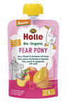 Holle Knijpfruit Peren-pony (peer, perzik, framboos, spelt), zonder toegevoegde suikers, vanaf 8 maanden, Demeter biologisch, 100 g