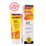 Super witte remineraliserende tandpasta met vloeibaar glazuur fluoride vrij 75 ml - NORDICS