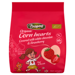 Hartvormige maïscrisps in witte chocolade met aardbeien bio 45 g - Biopont