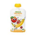 Glutenvrije banaan-appel-aardbei-framboos mousse zonder toegevoegde suikers vanaf 6 maanden BIO 100 g - Freche Freunde